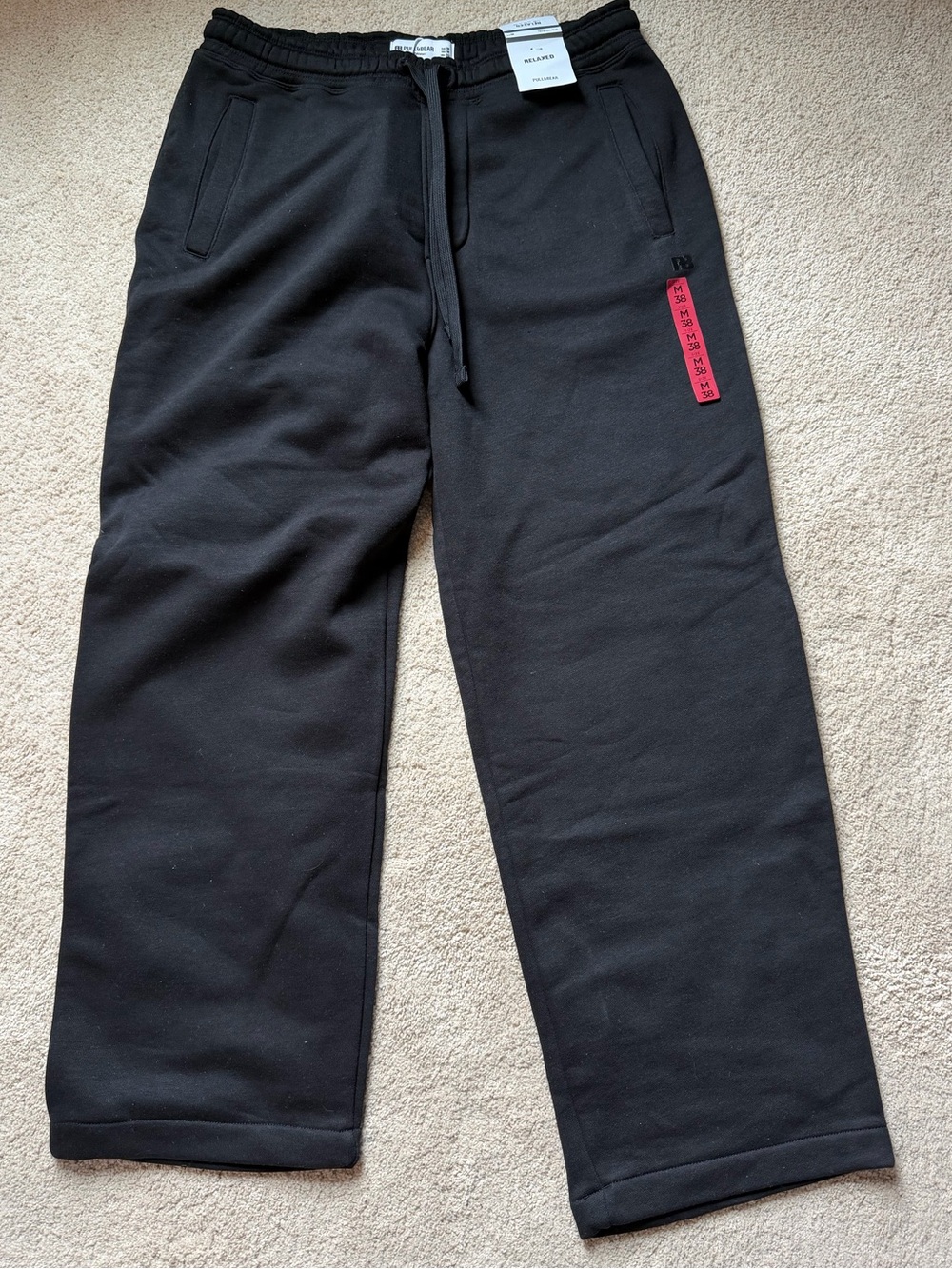NWT Pull&Bear Mens Relaxed Fit Black Cotton Blend Sweatpants Size M 38